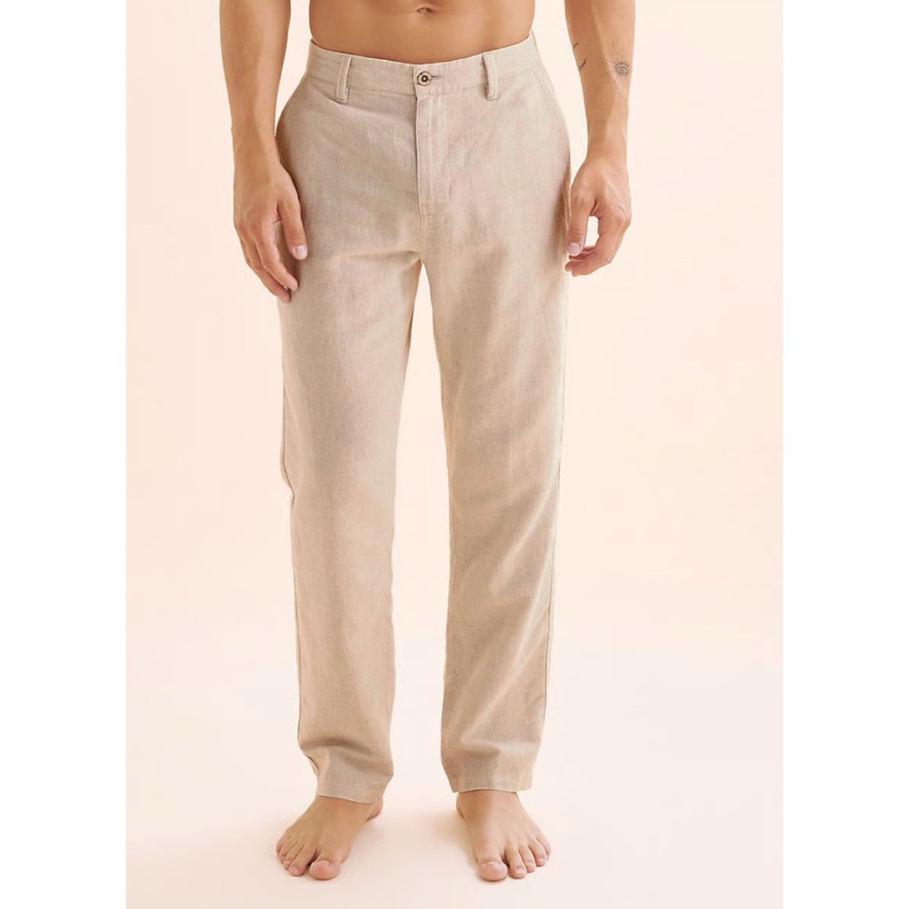 Men's Public Beach Linen-Blend Straight Leg Pants — Beige Size Large
